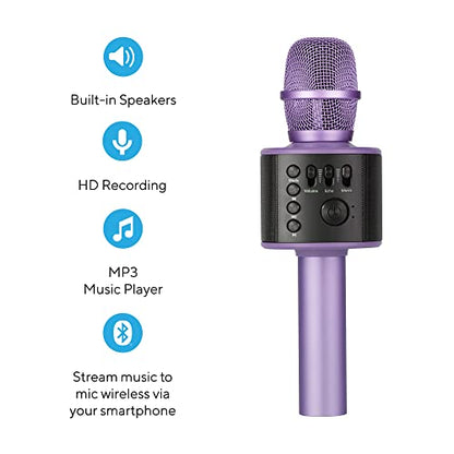 Wireless Bluetooth Karaoke Microphone with Built-in Speakers + HD Recording, Portable Handheld Mic | Lilac - style: Lilac