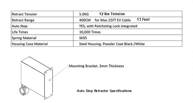 Inteset Retractable Cable Management Pulley System for EV Charger, Rugged Commercial Grade, Auto Stop Ratchet, Outdoor Rated