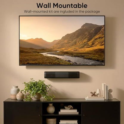 Saiyin 11.7-inch Sound Bar, Small Size & Big Power, Powered by AC Adapter | Soundbar with Bluetooth 5.3/Optical/Auxiliary Inputs, 48W Peak Power, Compact Sound Bar for Smart TV, PC, Gaming - size: 11.7 inches