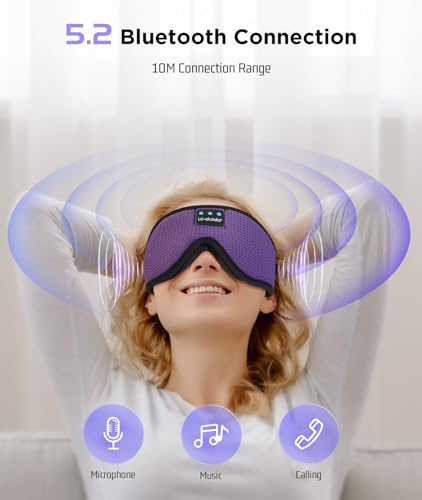 LC-dolida Sleep Headphones, Sleep Mask Bluetooth Wireless Music Eye Mask, Sleeping Headphones for Side Sleepers Sleep Mask with Bluetooth Headphones Ultra-Thin Stereo Speakers Perfect for Sleeping - color: Elegant Purple