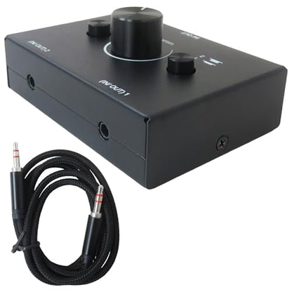 3.5mm L/R Stereo Audio Switch 2-Way Switcher Manual Selector 2(1)-in-1(2)-Out 3.5 mm Audio Selector, Plug & Play
