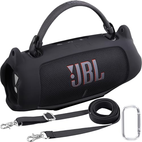 khanka for JBL Charge 6 Waterproof Portable Bluetooth Speaker Silicone Case,Soft Protective Sleeve Cover with Shoulder Strap for JBL Charge 6 Speaker (Black) - color: Black