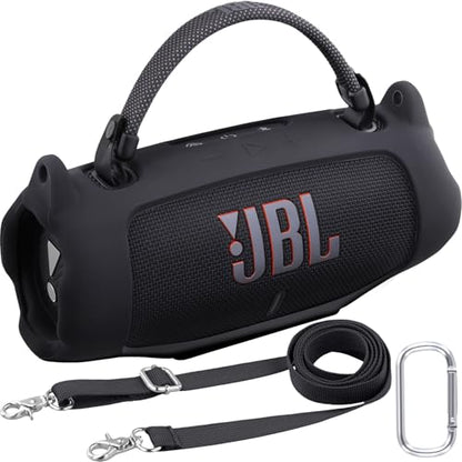 khanka for JBL Charge 6 Waterproof Portable Bluetooth Speaker Silicone Case,Soft Protective Sleeve Cover with Shoulder Strap for JBL Charge 6 Speaker (Black) - color: Black