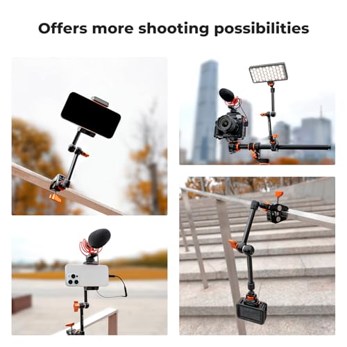 K&F CONCEPT 11" Magic Arm Clamp with ARRI 1/4" & 3/8" Thread Screw | 360° Ball Heads Articulating Arm Camera Adapter for DSLR, Monitor, LED Light, Microphone, Camera Cage, Action Camera, MS33 - size: 11 Inch with Adapter