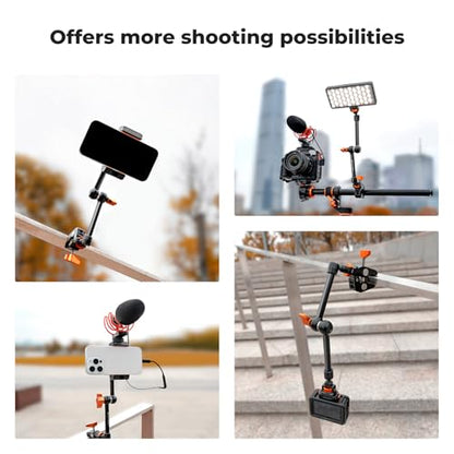 K&F CONCEPT 11" Magic Arm Clamp with Clamp ARRI 1/4" & 3/8" Thread Screw | 360° Ball Heads Arm with Clamp Mount for Monitor, LED Light, Webcam, Action Camera, MS33 - size: 11 Inch with Clamp