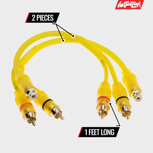 Install Link RCA Y Adapter Cable, 1-Female to 2-Male Splitter, 2-Pack (OFC) | Pure OFC Copper, 1ft, Feeds One Stereo Signal to Two Components, for Subwoofer, Home Theater, Car Audio Amplifier, Studio - color: Frosted Yellow, size: 1-Female to 2-Male