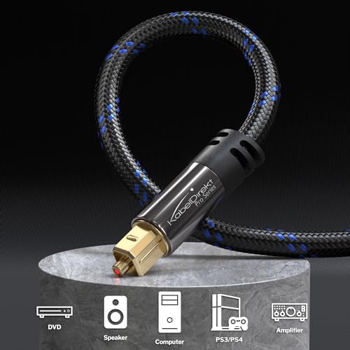 KabelDirekt – Optical Audio Cable – 1.5ft, Braided – Soundbar | Digital S/PDIF cable, stereo systems/amplifiers, home cinema, XBO/PS4 - size: 1.5 ft