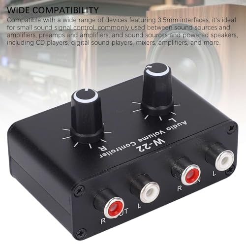 3.5mm Volume Control Box, Aluminum Alloy Passive Preamp with Stepless Knob, Independent L R Balance, Ground Isolation for CD Player Mixer