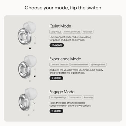 Loop Switch 2 Adjustable Ear Plugs - 3 Modes for Ultimate Control | 20-26dB SNR noise reduction. Flexible fit. For focus, travel, socializing, festivals & more - color: Silver