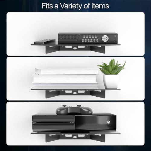VIVO Floating Wall Mount Tempered Glass Shelf for DVD Player, Audio, Gaming System, Streaming Devices, Black, MOUNT-SF011