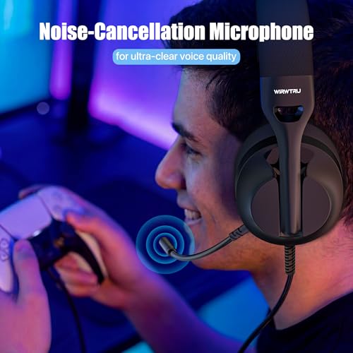 WIRWTRU Wired Gaming Headset for PS5, Xbox, Xbox Series X|S, PC, PS4 | 198g Lightweight Design, Noise Cancelling Microphone, Soft Earmuffs, 3.5mm Jack for Gaming & Work - color: Black