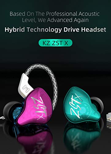 KZ ZST X Hybrid in-Ear Earphones with Mic, Purple | HiFi Musician Monitor Earbuds, Detachable 2-Pin Cable, 10mm DD+BA, Noise-Isolating, In-Ear Headphones, Gaming IEM - color: Purple, size: With Mic