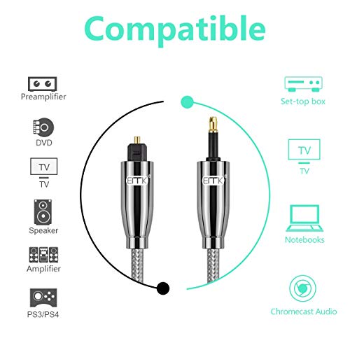 Optical Audio Cable, EMK Toslink Optical to Mini Toslink Optical Cable with Braided Jacket for Home Theater, Sound Bar, TV, PS4, Xbox, PlayStation(16.5ft/5m) - size: 16.5ft/5m