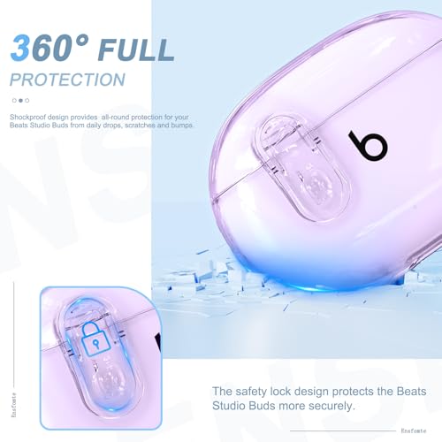 for Beats Studio Buds/Studio Buds Plus Case Cover with Lock, Clear Purple | Protective Cover for New Beats Studio Buds + Wireless Earbuds Case with Keychain & Cleaner Kit (2021/2023) - color: Clear Purple+P