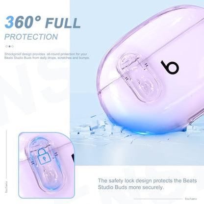 for Beats Studio Buds/Studio Buds Plus Case Cover with Lock, Clear Purple | Protective Cover for New Beats Studio Buds + Wireless Earbuds Case with Keychain & Cleaner Kit (2021/2023) - color: Clear Purple+P