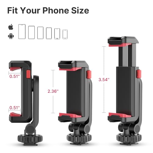 ULANZI ST-06S Phone Tripod Mount, Universal Phone Mount w 2 Cold Shoe | 1/4" Screw, 360° Rotates 180° Tilts, Adjustable Cellphone Clip Clamp Holder for Tripod, Camera, iPhone 17/16/15, Android