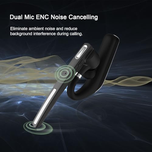 Bluetooth Headset, Wireless V5.4 Bluetooth Earpiece with Dual Noise Cancellation Mic with iPhone and Android, 110H Talktime Hands-Free Headphone for Trucker/Business/Office (Black)