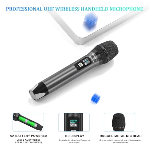 4 Channel Wireless Microphone System with Metal Receiver, 4 Handheld Mics, Independent Volume Control, 262ft Range, UHF Karaoke Mic Set for Home Party, Classroom, Church, Wedding, Events