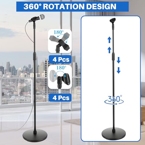Relaxweex 4 Pcs Tripod Microphone Stand Kit for Bands & Studios Boom Arm Floor Mic Stand Adjustable Height 31.5-67 inch with Weighted Round Base, 4 Carrying Bag and 8 Mic Clips for Karaoke Church