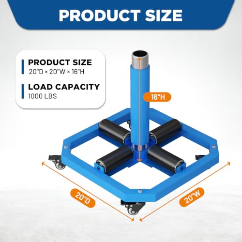 Heavy-Duty 1000 lbs Cable Reel Turntable – Portable Wire Spool Rack with Lockable Wheels, 20"x20" Wire Spool Holder for Horizontal Payout, Durable Cord Caddy for Damaged Cables