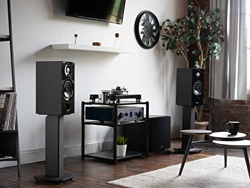 Kanto SX22 Universal Fillable Speaker Floor Stands for Bookshelf Speakers | 22" Tall | Adjustable Isolation Feet | Dedicated Cable Channel | Fill Bags & Level Incl. | Pair | Black