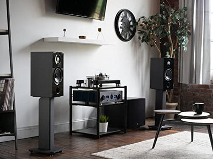 Kanto SX22 Universal Fillable Speaker Floor Stands for Bookshelf Speakers | 22" Tall | Adjustable Isolation Feet | Dedicated Cable Channel | Fill Bags & Level Incl. | Pair | Black
