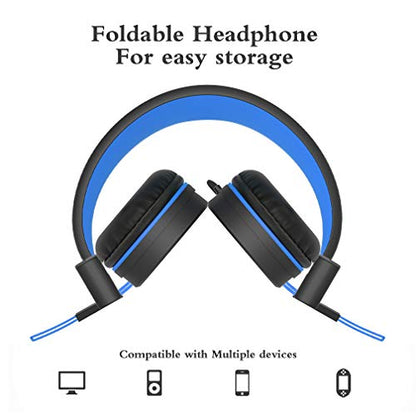 ELECDER i37 Kids Headphones for School Child Girls Boys Teens, Black/Blue | Foldable Adjustable Lightweight, 3.5mm Audio Jack On Ear Headphones for Smartphones Chromebook Computer PC Tablets Travel - color: Black