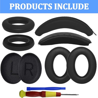 Adhiper Ear Pads Cushions + Headband + Silicone Earpads Cover +Headband Cover Protector Accessories Repair Kit for Bose QuietComfort 35 QC35, QC35 ii Over-Ear Headphones - Black