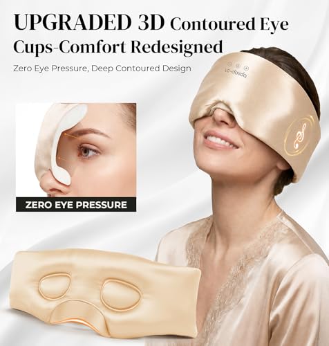 LC-dolida 3D Silk Bluetooth Sleep Mask, Mulberry Silk Sleep Mask with Bluetooth Headphones, Bluetooth Eye Sleep Mask for Side Sleepers, Total Blackout Bluetooth Eye Mask for Women Men, Champagne - color: Champagne