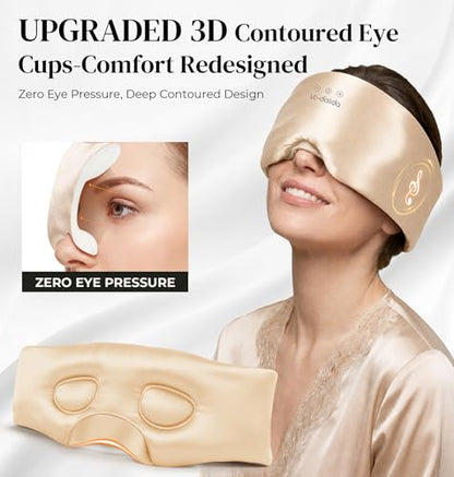 LC-dolida 3D Silk Bluetooth Sleep Mask, Mulberry Silk Sleep Mask with Bluetooth Headphones, Bluetooth Eye Sleep Mask for Side Sleepers, Total Blackout Bluetooth Eye Mask for Women Men, Champagne - color: Champagne