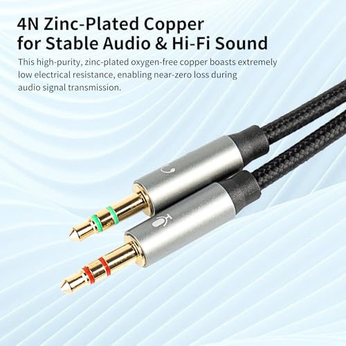 EZ EAR KBEAR KA01 Headphone Splitter，4N OFC Headset Splitter Cable for Computer 3.5MM Female to 2 Dual 3.5mm Male Braided Audio Cable Earphones Port Cord Gaming Headset to PC Laptop Adapter (3.5mm)