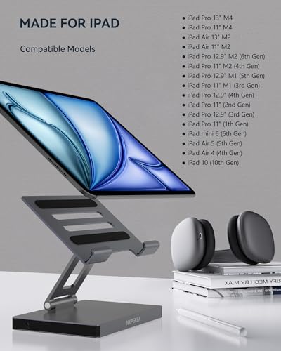 iPad USB C Hub Stand, 9-in-1 Multiport Adapter for iPad Pro M4 M3 M2 13 12.9 11 Inch Docking Station Foldable with 4K60Hz HDMI, RJ45 Gigabit Ethernet, SD/TF Card Reader, USB 3.0, 3.5 mm Audio