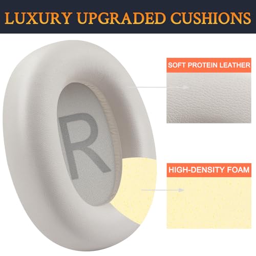 SOULWIT Earpads for TOZO HT2/HT3 Headphones, Ear Pads Cushions with Softer Protein Leather, Noise Isolation Foam - White - color: White