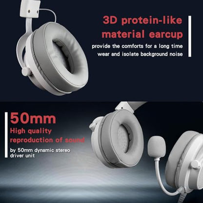 FOXXRAY HAU-37 USB Gaming Headset for PC, Computer Headphones with Microphone, 7.1 Surround Sound, 50MM Dynamic Drivers, RGB Light, Wired Headphones for PS4, PS5, Laptop - color: White
