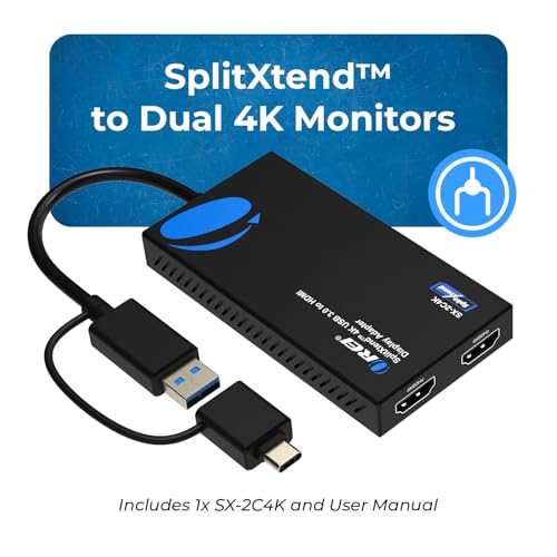 OREI SplitExtend 4K HDMI Splitter Extended Display for Dual Monitor - Multi-Monitor Display 3 Separate Screens - USB A & USB-C Adapter to HDMI 2.0, 4K@60hz, DisplayLink Driver MacOS, Windows | Multi-Monitor Display 3 Separate Screens - USB A & USB-C Adapt