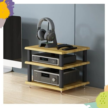 Desktop Audio Rack Stereo Cabinet 2 3 4 Tier AV Media Stand Desktop Amplifier Audio Rack for Home Theater，Office，Gaming Room(Light Walnut,3-Tier) - color: Light Walnut, size: 3-Tier