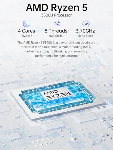 GMKtec Mini PC Computer, G10 Ryzen 5 3500U (Beats N150/4300U/3200U), 16GB RAM 512GB SSD 2.5GbE NIC LAN Desktop Office Home Business HTPC, Triple 4K Display, WiFi, BT, USB-C, DP, Type-C PD, HDMI 2.1 - size: R5 3500U 16GB DDR4+512GB