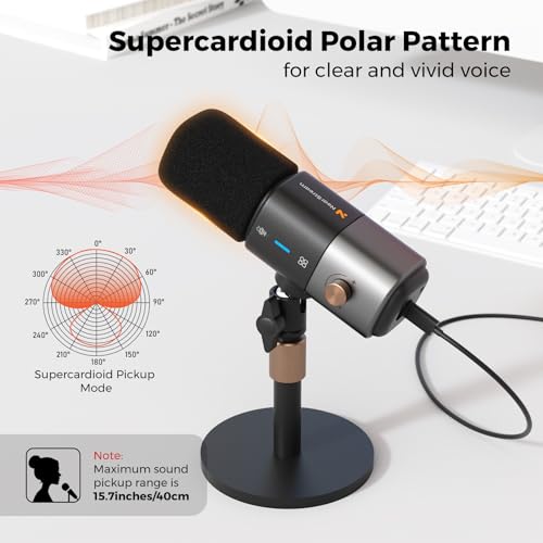 AM25X Gen2 XLR/USB Condenser Microphone with Desk Stand | Noise Canceling/Volume Control/Headphone Jack/Mute, Podcast Microphone for PC/Audio Mixer/Stream/Podcast/Gaming/Music Record - style: 1-Pack