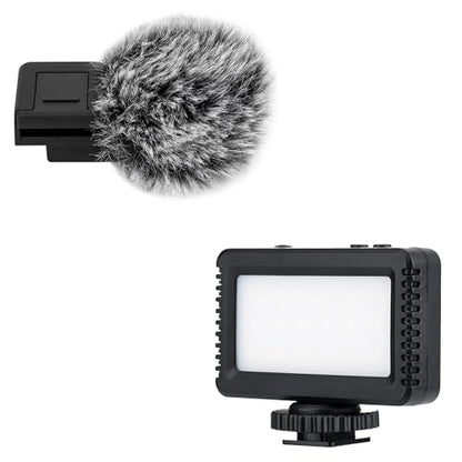 Cold Shoe Wind Muff Furry Windshield & LED Light Flash Attachment for Sony ZV-E10 II ZVE10 ZV-1F ZV1F ZV-1 II ZV1 ZV-E1 ZVE1 Vlog Cameras, Black Color