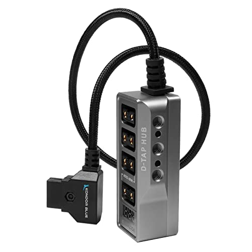 KONDOR BLUE | 12V D-Tap Power Hub Splitter with Voltmeter, 4 Way | 1/4-20 Threads, ARRI Anti Twist Locating Points, Multi Hole Mounting, Power Distribution for Camera Rigs | Gray - color: Space Gray
