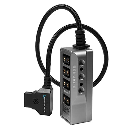 KONDOR BLUE | 12V D-Tap Power Hub Splitter with Voltmeter, 4 Way | 1/4-20 Threads, ARRI Anti Twist Locating Points, Multi Hole Mounting, Power Distribution for Camera Rigs | Gray - color: Space Gray