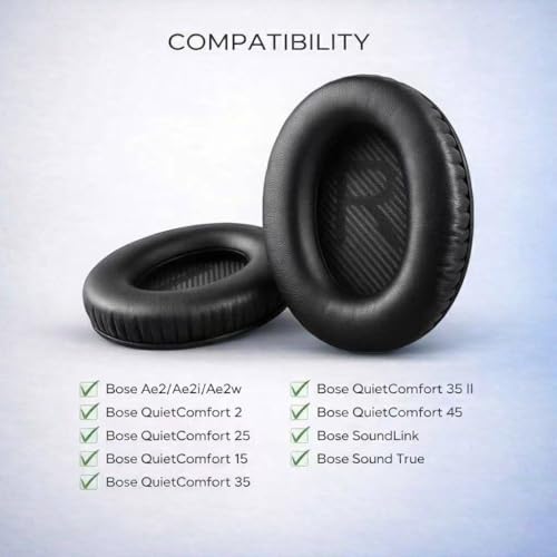 Replacement Ear Pads for Bose QuietComfort 35 (QC35) & Quiet Comfort 35 II (QC 35 ii) Headphones, EarPads Cushions with Noise Isolation Memory Foam, Softer Protein Leather, Added Thickness | EarPads Cushions with Noise Isolation Memory Foam, Softer Protei