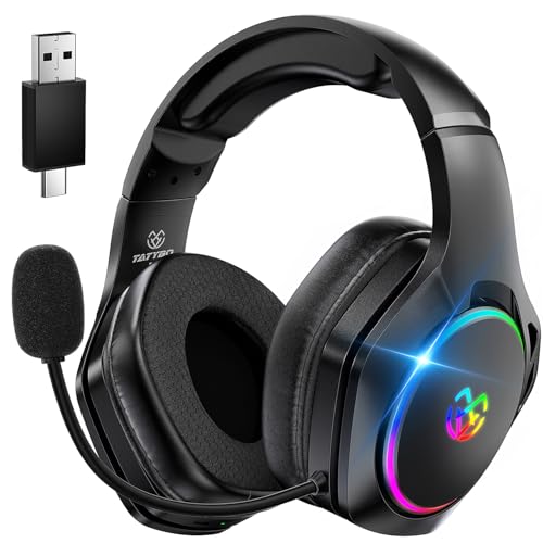 Tatybo Wireless Gaming Headset for PS5 PC, Dual Mode, Low Latency, Black | 7.1 Surround Sound, Bluetooth+2.4GHz Gaming Headset, Noise-Canceling Mic for FPS, 40Hrs for Switch, Mobile, Laptop - color: Black