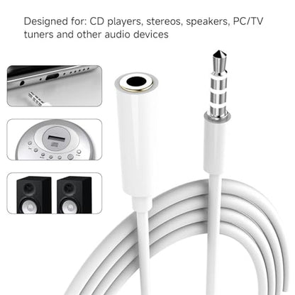 OLIREXD 2Pcs 3.5mm Headphone Extension Cable, 4 Pole Male to Female Headphone Jack Extender, 3ft Audio Extension Cable, White Headphone Extender Cable Compatible with PC, Tablet