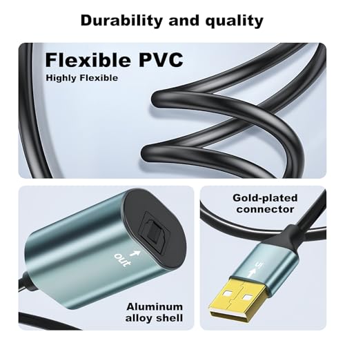Unidirectional USB A to Toslink Digital Optical Audio Cable 8-inch USB A Male to SPDIF Port Female Fiber Optic Adapter for Windows/Laptops/Mac(Not for TVs, Not an Optical to USB A Cable)