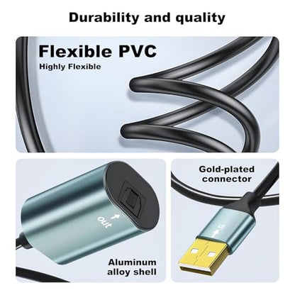 Unidirectional USB A to Toslink Digital Optical Audio Cable 8-inch USB A Male to SPDIF Port Female Fiber Optic Adapter for Windows/Laptops/Mac(Not for TVs, Not an Optical to USB A Cable)