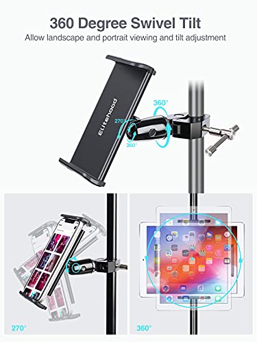 elitehood Metal iPad Holder for Mic Stand, Adjustable Tablet Holder for Mic | Aluminum iPad Mic Stand Holder for Microphone Music Stand, 360° Adjustable iPad Mount for 4.7-13" Tablets and Cell Phones - size: 4.5in - Single Ball Joint