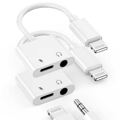 2 Pack [Apple MFi Certified] Lighting to 3.5 mm Headphone Jack Adapter | 2 in 1 iPhone Headphone Jack Aux Audio + Charger Cable Splitter Adapter Dongle for iPhone 14 13 12 11 Pro Max XS XR X 8 7