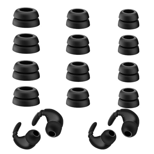 Double Flange Ear Tips & Anti-Slip Ear Hooks, Universal Replacement Kit | 6 Pairs L/M/S Silicone Earbuds Tips + 2 Pairs Sports Ear Hooks for In-Ear Headphones, Noise Isolating, Secure Fit, Black