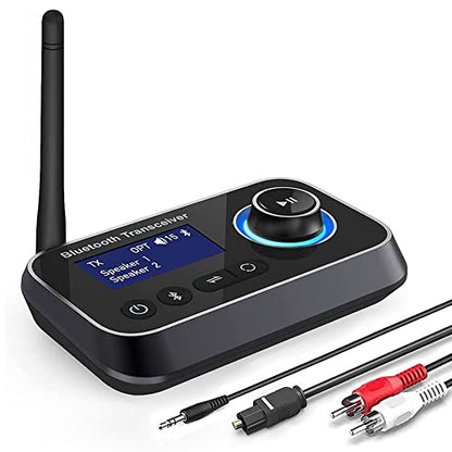 Bluetooth 5.3 Transmitter Receiver for 2 Headphones 3-in-1 Audio Adapter with Bypass Low Latency LCD Display ON/OFF Switch Volume Control Optical AUX RCA for Headphone Speaker TV Home Stereo - color: Single Antenna-GREY